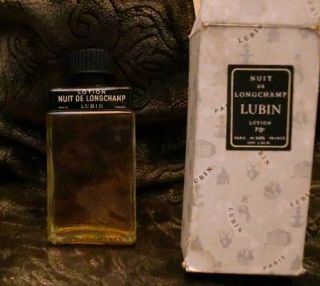 Vintage " Nuit De Longchamp Lubin " Lotion,  Perfume,  Paris,  France 3 - 2/3oz.  (o