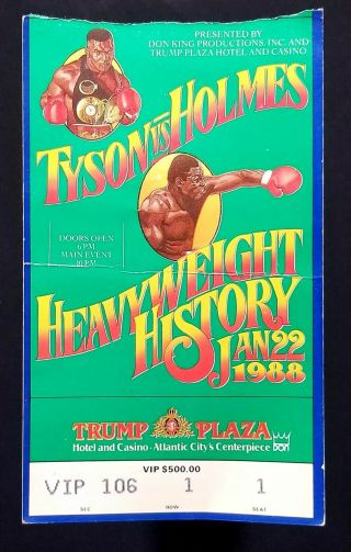 1988 Mike Tyson Larry Holmes Vip Ticket Trump Plaza Atlantic City Title Fight