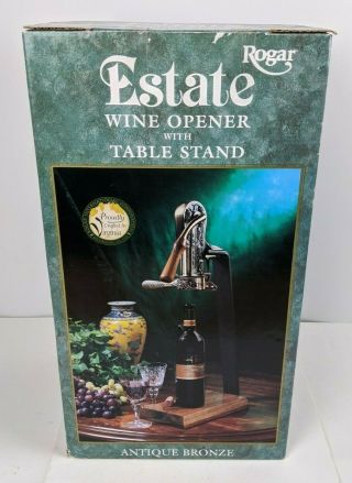 Rogar Estate Table Top Wine Bottle Opener With Stand Antique Bronze Corkscrew