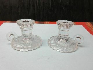 Set Of 2 Vintage Glass Mini Candlestick Holders - 2 " Tall