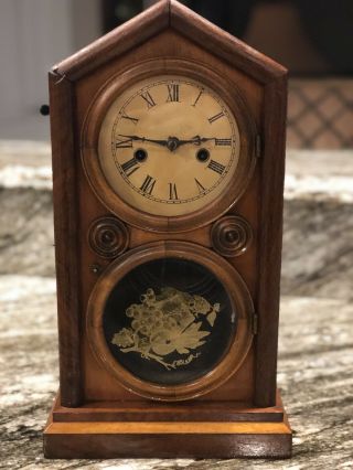 Antique E.  Ingraham Doric Mantel Shelf Clock 16 " Tall 1870s