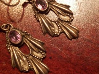 Vintage 925 Sterling Silver Amethyst Dangle Earrings Mexico? Estate Purchase