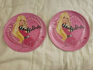 Set Of Two (2) Vintage Barbie 9 - Inch Pink Plastic Plates
