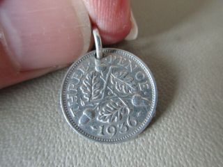 Vintage English Sterling Silver 1936 Old Acorn Threepence Coin Fob Charm Pendant