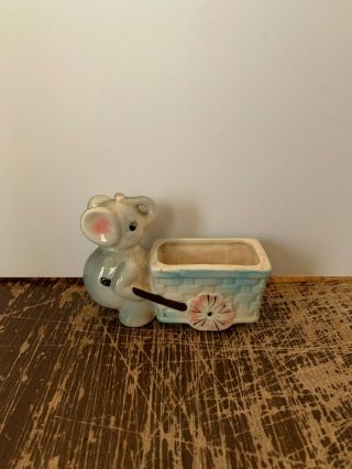 Vintage Art Pottery Elephant Pushing Cart Planter