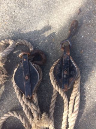 Antique Vintage Star Rope Double Pulley Block And Tackle Barn Farm