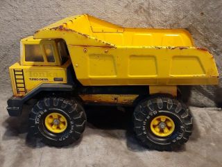 Vintage Tonka Metal Yellow Dump Truck Xmb - 975 Turbo Diesel Pressed Steel 17”