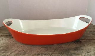 Vtg Copco Denmark Michael Lax Design Enamel Cast Iron 13” Oval Bake Dish Orange
