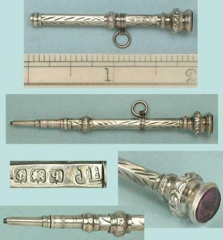 Tiny Antique English Sterling Silver Mechanical Pencil & Seal Hallmarked 1915