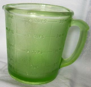 Vintage Hazel Atlas Green Depression Pressed Glass 4 - Cup Measuring Cup