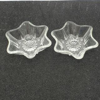 Set Of 2 Vintage Clear Glass Star Shaped Tapered Candle Holder 6 Points
