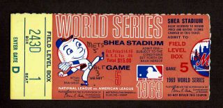 1969 World Series Game 5 Ticket Stub York Mets Vs Balitmore Orioles