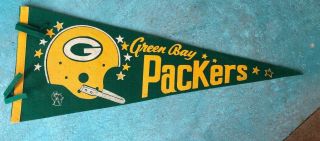 Vintage Green Bay Packers Pennant Banner 29 " Rare Stars Around Helmet