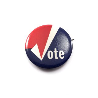 Vintage Red Blue White Check Vote 1.  5 " Pin Button Politics Democrat Republican