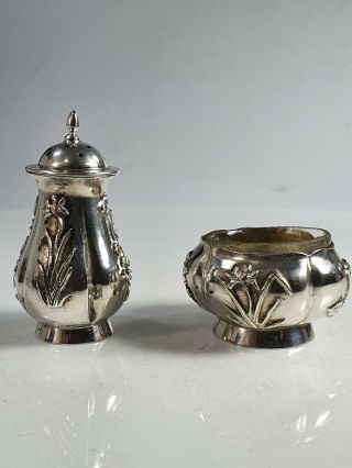 Vintage Wang Hing C1900 Chinese Export Solid Silver Open Salt & Pepper Pot