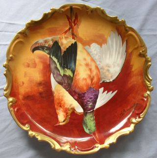 Antique Limoges Coronet Dead Game Bird Plate/charger Signed A.  Broussilloy