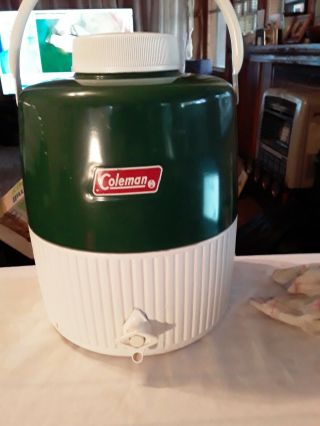 Vintage Coleman Green & White Insulated Water Cooler Jug W/ Spigot Usa