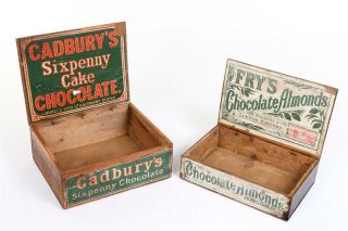 2 X Vintage C1920 Chocolate Shop Delivery Boxes " Fry 