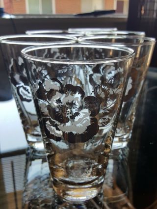 Vintage Set Of 6 Libby White Floral,  Tea,  Cocktail,  Bar Drinking Glasses.