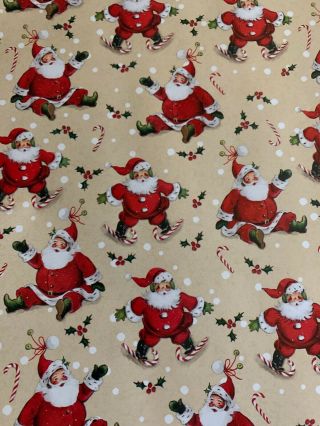9 Feet Of Vintage Retro Christmas Wrapping Paper Santa Claus