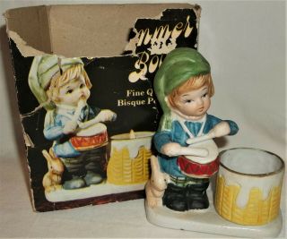 Vintage Jasco Bisque Porcelain Drummer Boy Christmas Luskins Candle Holder 1978