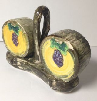 Vintage Ceramic Japan Salt Pepper Shakers Holder Set Wood Log Tree Grapes Cruet