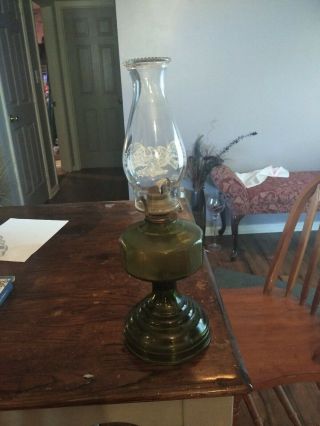 Vintage P&a Risdon Green Depression Glass Oil Lamp 16”