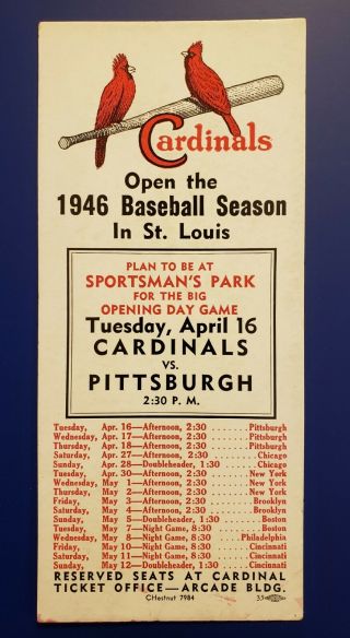St.  Louis Cardinals 1946 Baseball Schedule Ink Blotter - World Series Champs