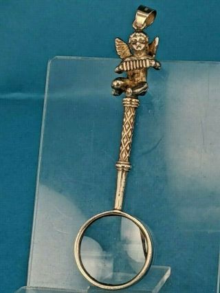 Sterling Silver Magnifier Glass On A Pendant Fitting With Miniature Cherub Angel