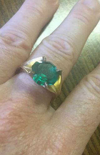 Vintage 10k Gold Filled Cocktail Ring Emerald? Green Stone Clark And Combs C&c