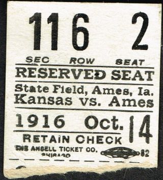 Wow 1916 Ames Vs Kansas Football Ticket Stub - Iowa State Cyclones Vs Jayhawks