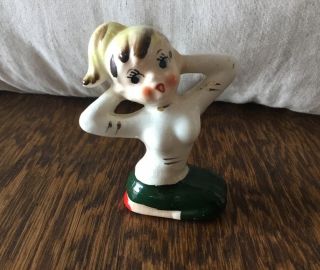 Vtg Ceramic Pin Up Mid Century Blonde Woman Girl Pixie Figurine Japan Kitsch