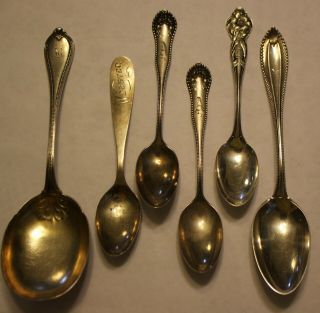 Group Of Antique Monogrammed Sterling Silver Spoons - 5 Ounces Silver