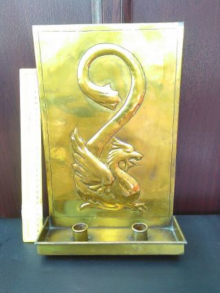 Arts And Crafts Dragon Double Brass Candle Sconce Scottish School Signed