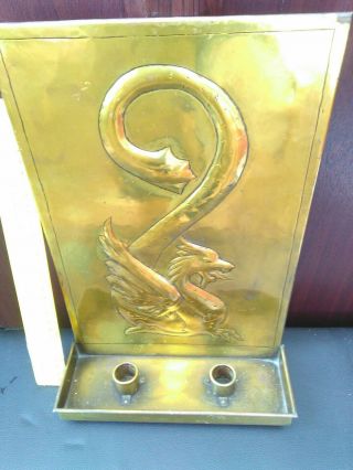 ARTS AND CRAFTS DRAGON DOUBLE BRASS CANDLE SCONCE SCOTTISH SCHOOL SIGNED 3