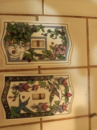 1998 Vintage Santa Barbara Ceramic Design Iris,  Two Switch Plate Covers