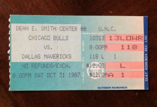 Michael Jordan Bulls Vs.  Mavericks 1987 Ticket Stub Pre - Season Game At Unc