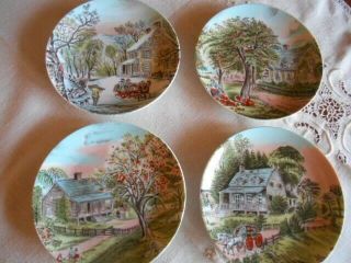 Set Of 4 Currier And Ives Plates Four Seasons 6.  5 " Dia Hanger On Back Vintage