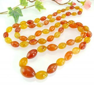 Antique Vintage Long Hand Knotted Yellow & Orange Agate Bead Necklace - Carnelian