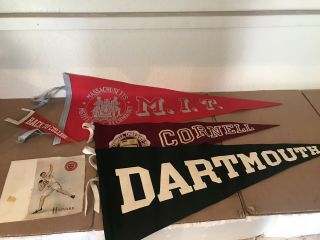 Four Vintage Ivy League Collectibles - 4 Pennants,  Old Harvard Track/field Cloth