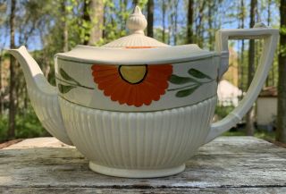 Vtg Ridgways Bedford Ware Art Deco Tea Pot Hand Painted Signed