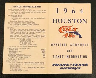 1964 Houston Colt.  45s (astros) Pocket Schedule - - Trans Texas Airways - - Var.  2
