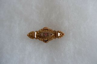 Antique Victorian 9ct Gold Diamond / Ruby Mourning Brooch - C1880 