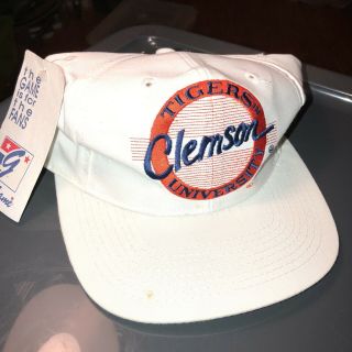 Vintage Clemson University Tigers Ncaa Football Basketball White Snapback Hat