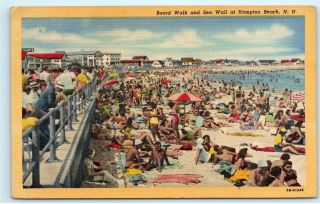 1950s Board Walk Sea Wall Hampton Beach Hampshire Nh Vintage Postcard A97