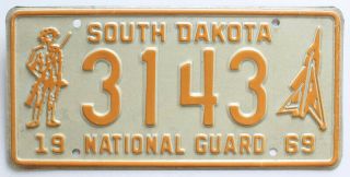 Vintage South Dakota 1969 National Guard License Plate,  3143,  Military,  Graphics