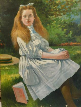 Really Old Portrait Painting Large Oil Edwardian Girl