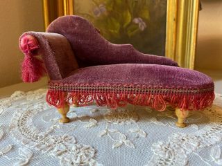 Antique Schneegas Velvet Dollhouse Fainting Couch - Chaise