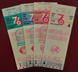 1976 Baseball World Series Ticket Stubs Games 1,  2,  3,  And 4.  Reds V.  Yankees.