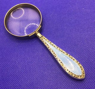 Vintage Sterling Silver Guilloche Enamel Magnifying Glass
